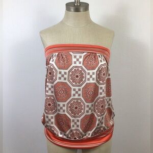 Trina Turk Orange Geometric Print Top, size Larhe